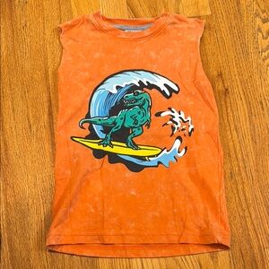 Mish Boys Orange Dinosaur Surfing Kids Tank Top Size 5